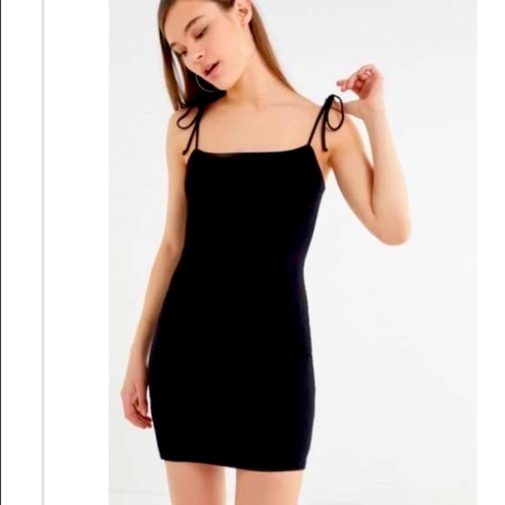 Urban Outfitters Black Ribbed Dress w Tie Straps